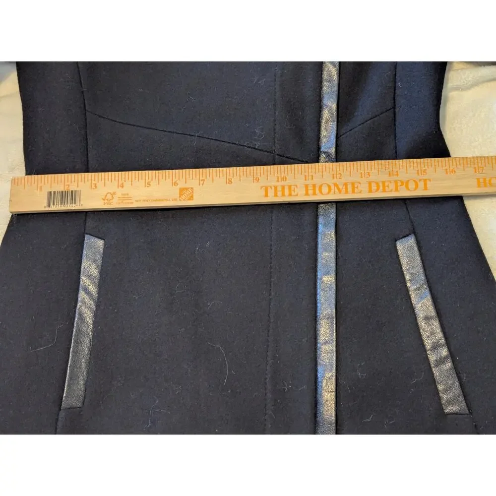 Via Spiga Wool Faux Fur Asymmetrical Full Zip Black Long Coat Jacket Sz 2 - Picture 10 of 11